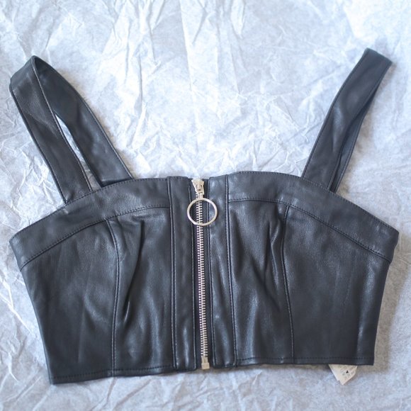 Forever 21 Tops - Pre-owned Faux Leather Black Crop Bra Top.